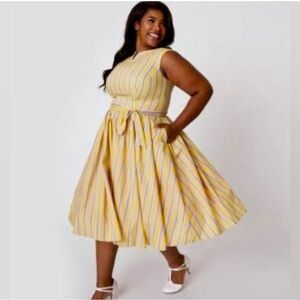 Unique Vintage Yellow & Purple Stripe Indy Dress